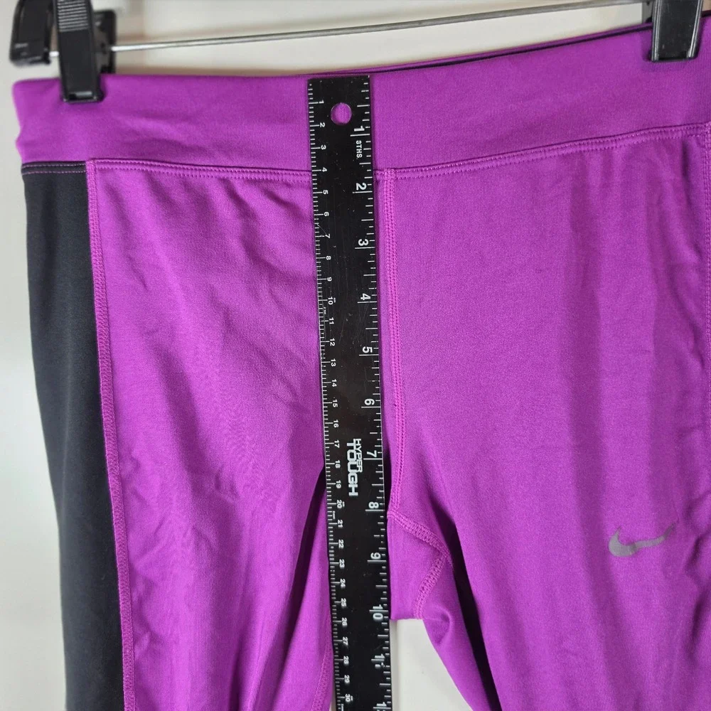 Nike Dri-FIT Womens Purple Black Cropped Running Leggings Zipper Pocket Size‎ S